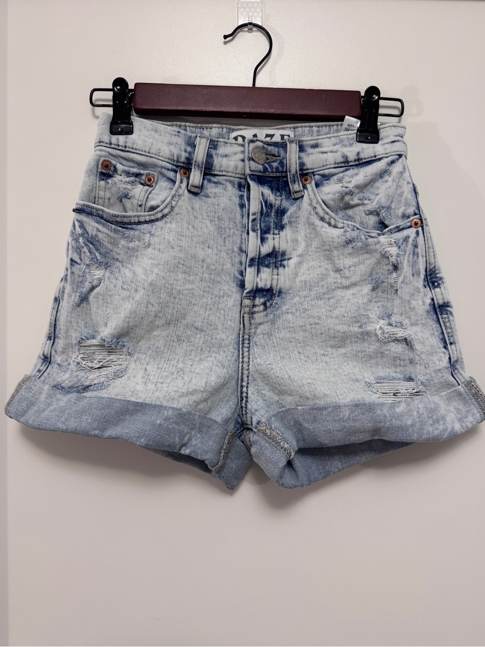 Daze Ultra High-Rise Acid Wash Denim Shorts